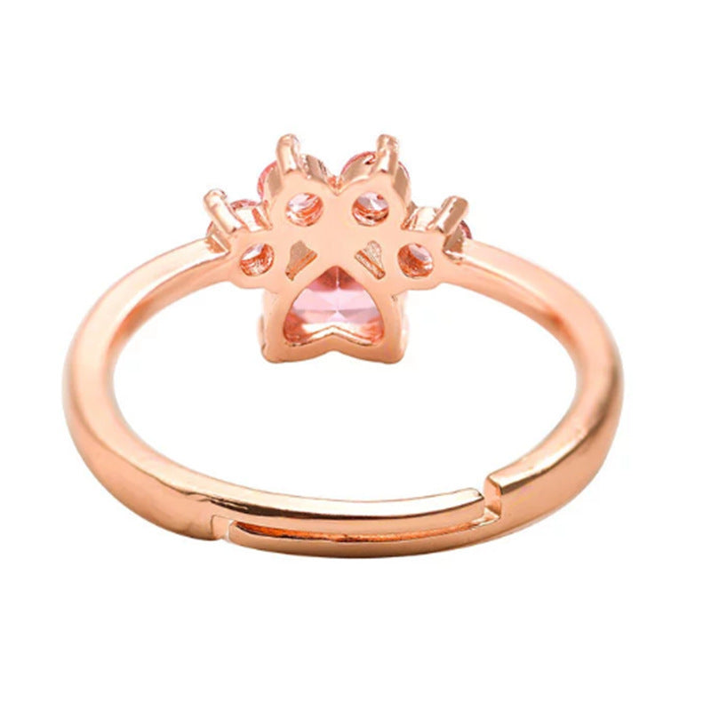 Womens Animal Ring Adjustable Cat Paw RingFootprint CopperRing Zircon Inlay Electroplated Fashion Jewelry Gift