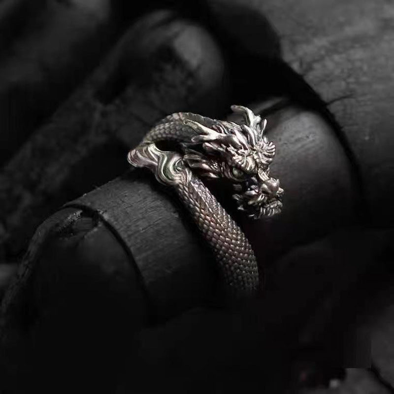 Dragon Ring Unisex Fashion Retro Copper Ring Anti Tarnish Silver Finish Unique Design For Everyday Wear Casual