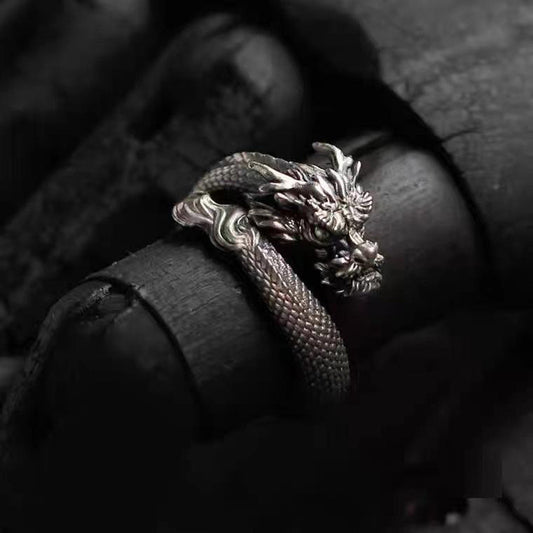 Dragon Ring Unisex Fashion Retro Copper Ring Anti Tarnish Silver Finish Unique Design For Everyday Wear Casual