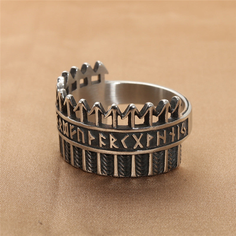 Titanium Steel Viking Warrior Ring Vintage Mens Punk Jewelry Geometric Retro Silver Tone Hand Crafted Enduring