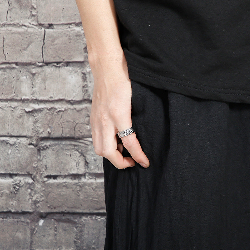 Mens Titanium Steel Hammered Ring Geometric Vintage Punk Style Fashion Accessory Ideal Gift Travel And Commemoration