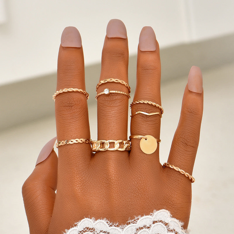 Vintage Geometry Ring Set Fashion Rings For Everyday Wear Zinc Alloy Rings AllmatchPersonalizedJewelry SetVintage Style