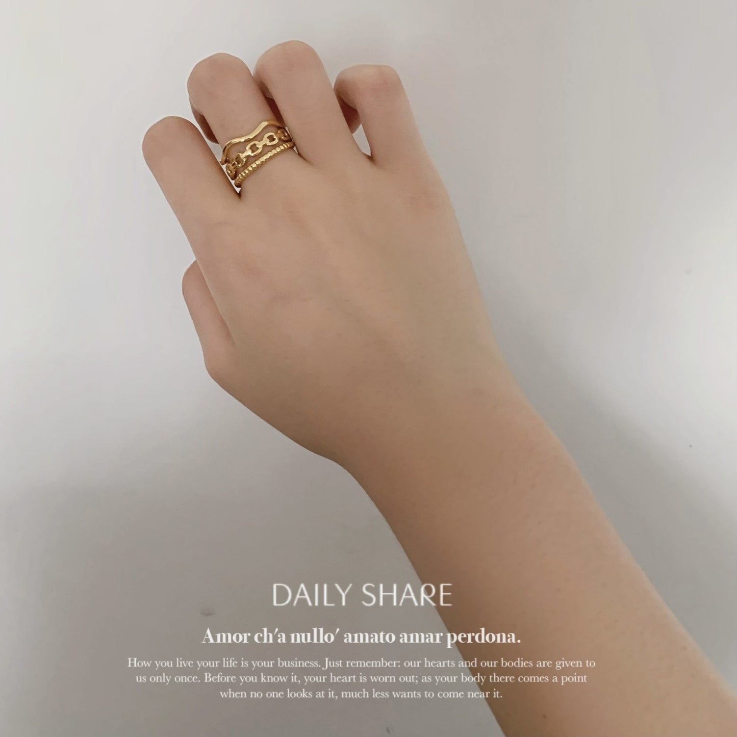 Three Layer Wave Ring With Hollow Beads Titanium Steel 18K Gold Plating Unisex Adjustable Geometric Lace Style