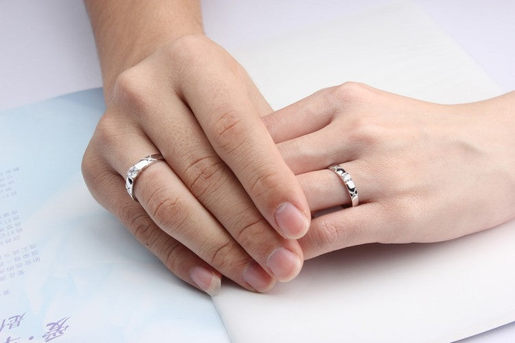 Heart Shaped Couple Rings Copper With Gold Inlay Gems