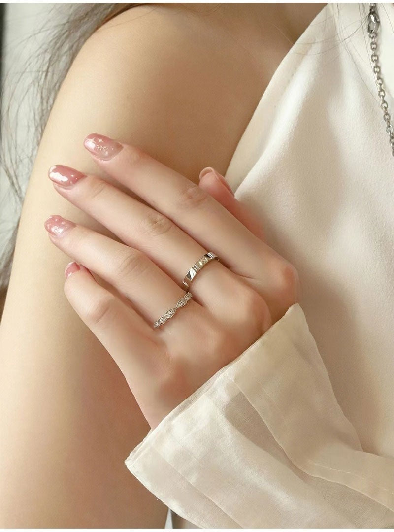 Couple Rings Geometric White Copper Wedding Ring Set