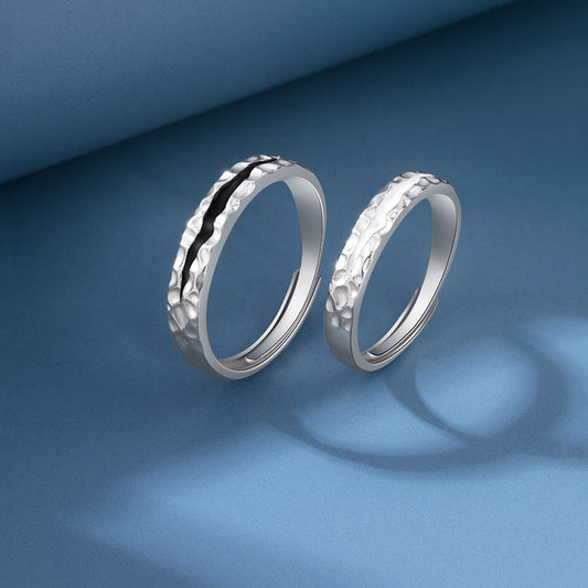 Couple Adjustable Open Rings For Lovers Geometric Copper Rings With Textured Design Epoxy Jewelry Fashion Ring