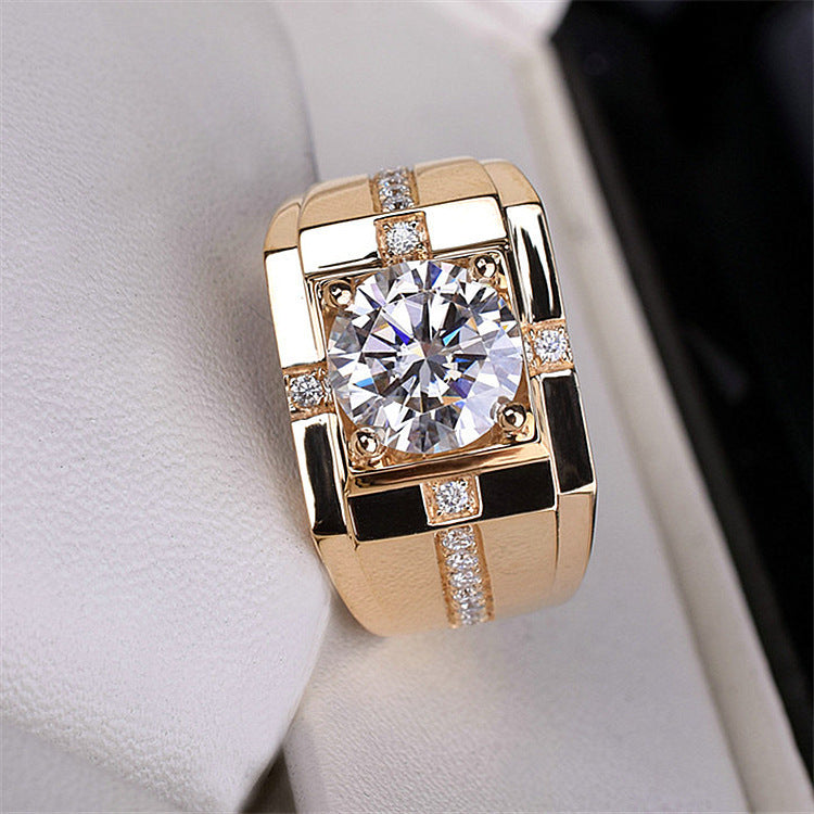 Mens Moissanite Gold Plated Wedding Ring Copper Geometric Engagement Band Durable High Quality Classic Jewelry