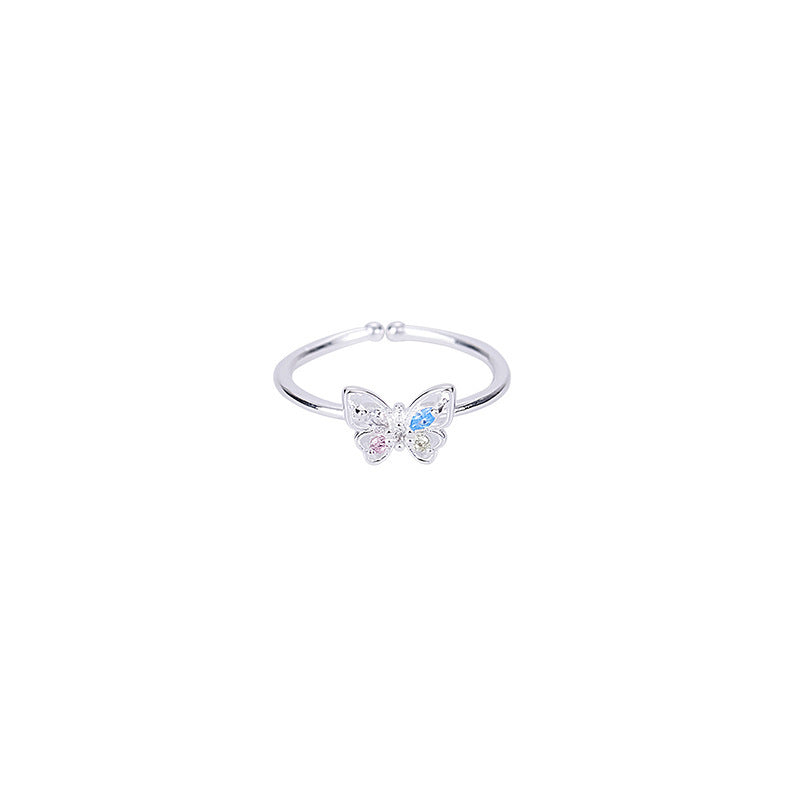Adjustable Copper Ring Open Butterfly Zirconia Jewelry