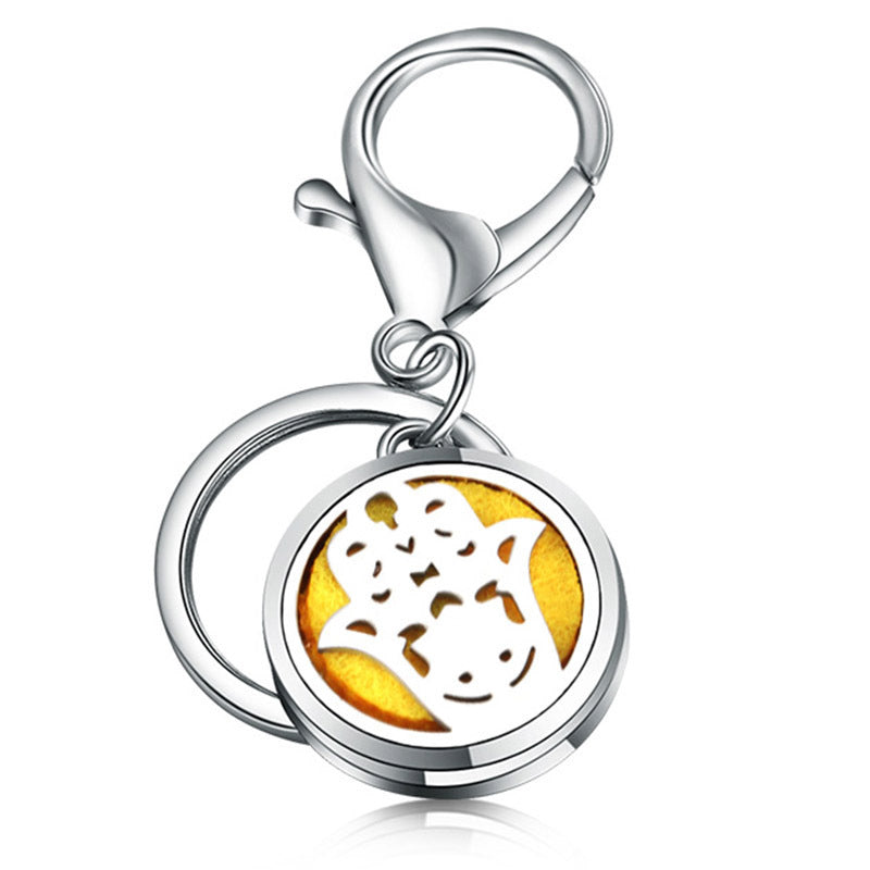 Essential Oil Diffuser Keychain Stainless Steel Aromatherapy Pendant 28mm Round Metal Perfume Key Ring Travel Ready