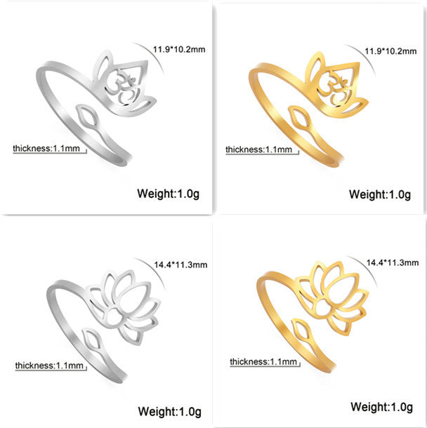 Lotus Flower Ring Adjustable Stainless Steel Vintage Inspired Jewelry For Her Gift Idea Elegant Everyday Style