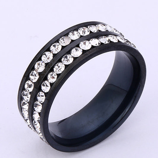 Double Row Diamond Ring Stainless Steel Fashion Travel Ring European American Letter Number Text Style Jewelry