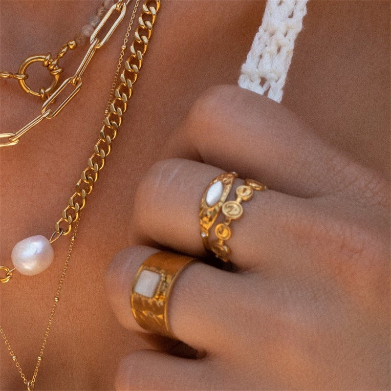 Gold Plated Stainless Steel Ring With Zircon Inlaid Geometric Star Retro European Design For Daily Wear Classy