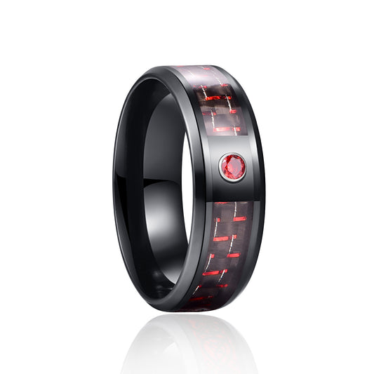 Mens Titanium Steel Ring With Diamond Insert And Carbon Fiber Inlay Sleek Modern Fashion Jewelry For Everyday Wear
