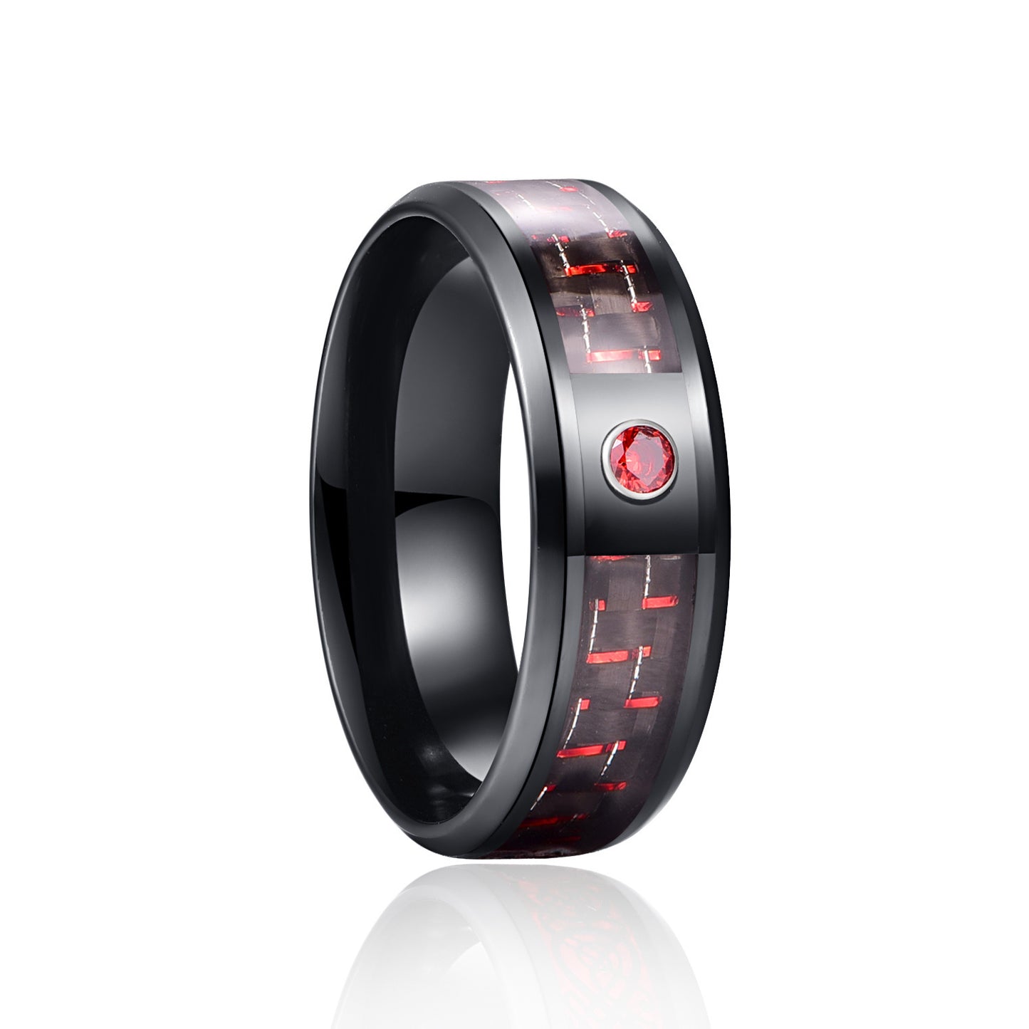 Mens Titanium Steel Ring With Diamond Insert And Carbon Fiber Inlay Sleek Modern Fashion Jewelry For Everyday Wear