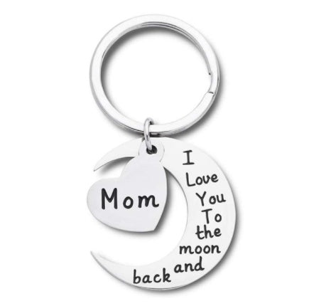 Women Love Moon Stainless Steel Keychain Engraved Alloy Jewelry Pendant Silver Tone Gift Idea Elegant Sparkles