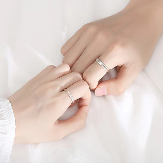 His And Hers Couple Rings Matching Set With Zircon Inlaid Silver Copper Finish For Anniversary Gift For Couple