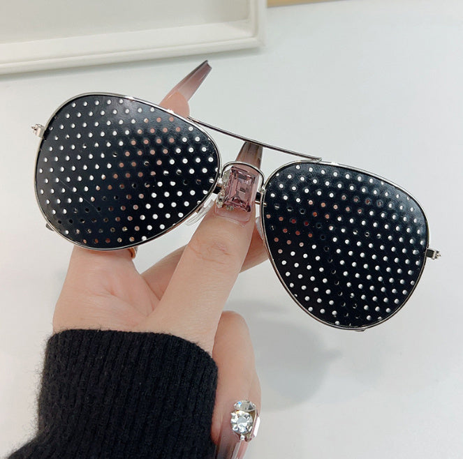 Pinhole Glasses With Metal Frame Radiation Resistant Lenses Full Frame PC Lens Rose Gold Unisex Comfort Fit Slim