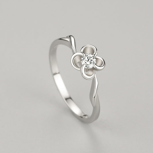 Womens Ring S925 Sterling Silver Four Leaf Petal Design With Gold Plated Artificial Gemstones Anniversary