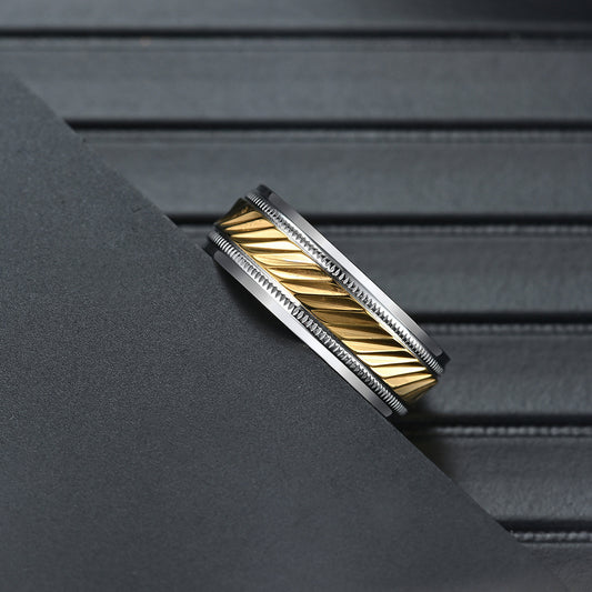 Stainless Steel Mens Thread Rolling Ring Gold Plated Simple Stylish Everyday Accessories Durable Everyday Wear