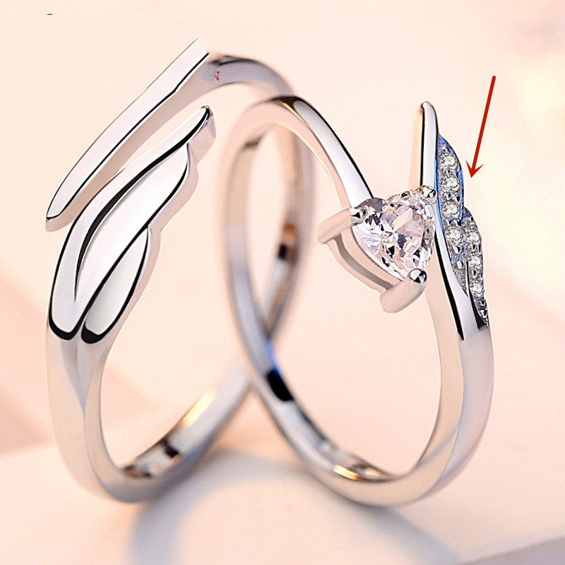 Silver Angel Feather Wings Ring Men Women Adjustable Opening Couple Rings Korean Jewelry Cupid Feather Feather