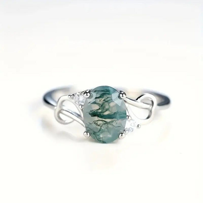 Unisex Geometric Ring With Silver Gem Accent Agate Egg Shaped Alloy Ring For Daily Wear And Partygoers In Gold