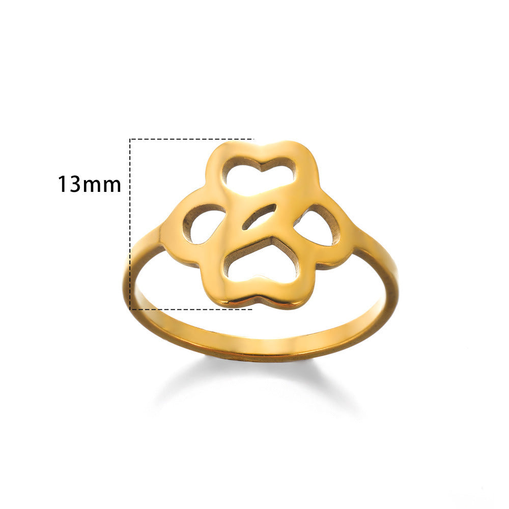 Unisex Adjustable Stainless Steel Ring Heart Shape Geometric Hollow Design Band For Women And Men Everyday Jewelry