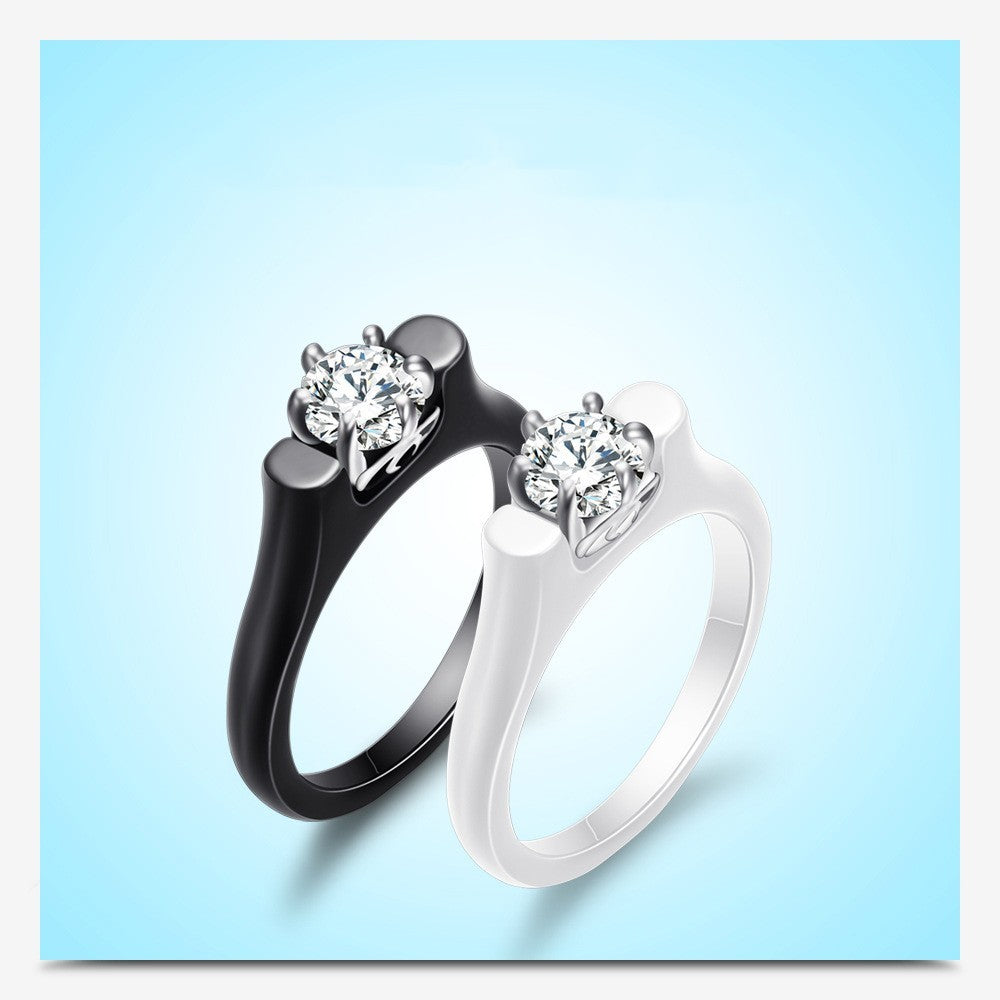 Unisex Zircon Inlay Ring With Ceramic And Titanium Steel In Elegant Design For Daily Wear Gift Idea For Men And Women