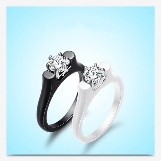 Unisex Zircon Inlay Ring With Ceramic And Titanium Steel In Elegant Design For Daily Wear Gift Idea For Men And Women