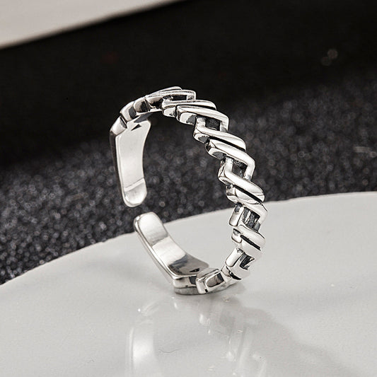 Sterling Silver Ring Geometric Braided Band Winding Design Hip Hop Personality Statement Timeless Jewelry Ring