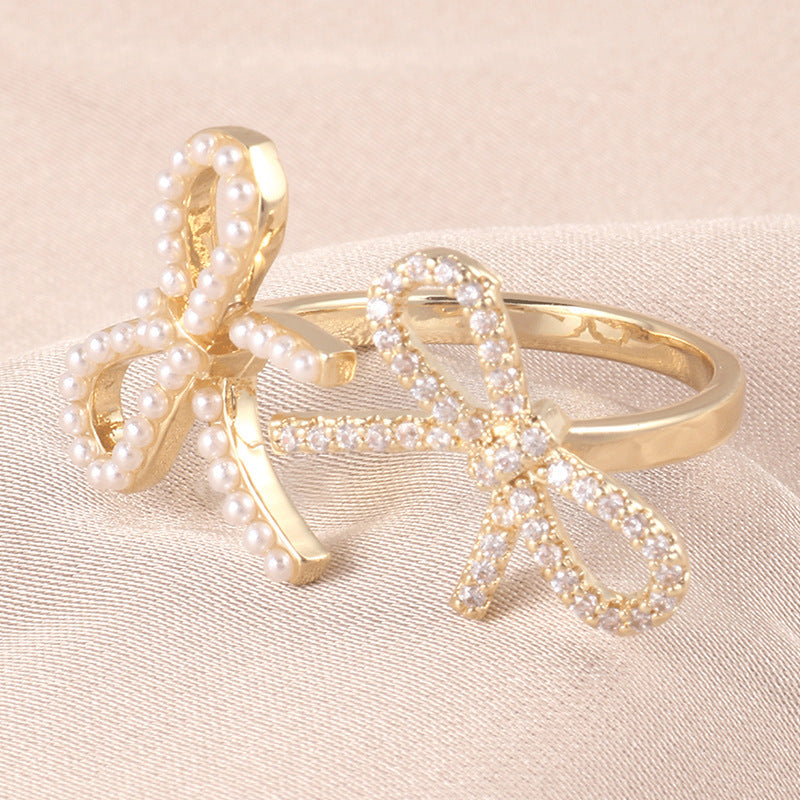 Bow Design Open Adjustable Copper Ring Female Jewelry