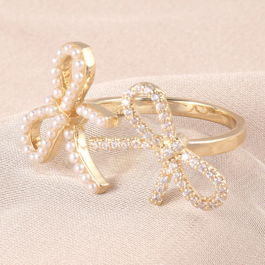 Bow Design Open Adjustable Copper Ring Female Jewelry