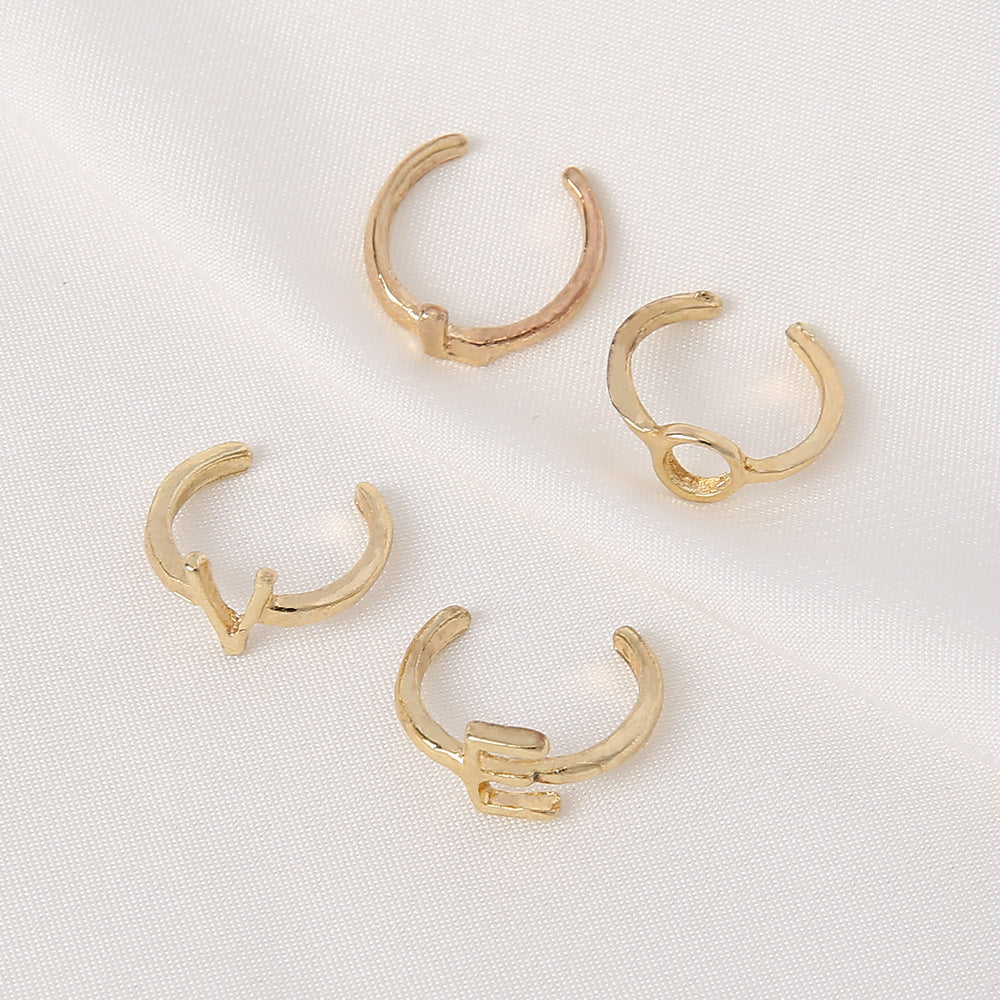 Gold Letter Ring Set Four Pieces For Women Electroplated Alloy Fashion Jewelry Gift Elegant Accessory For Her