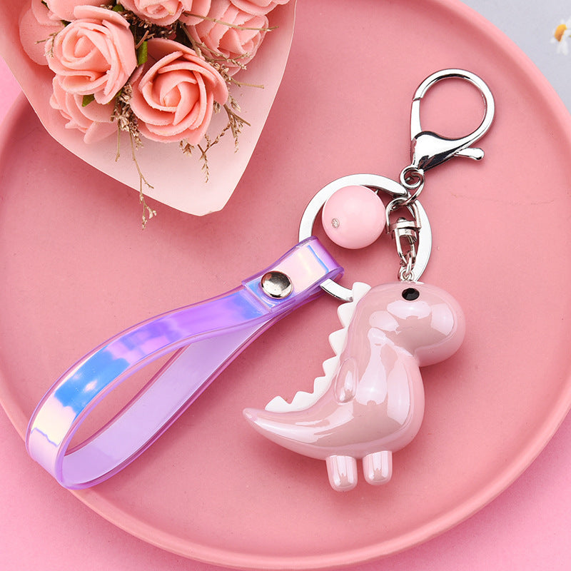 Dinosaur Car Keychain Metal Acrylic Pendant With Leather Cord Key Ring For Bags Purses Durable Everyday Carry Accessory