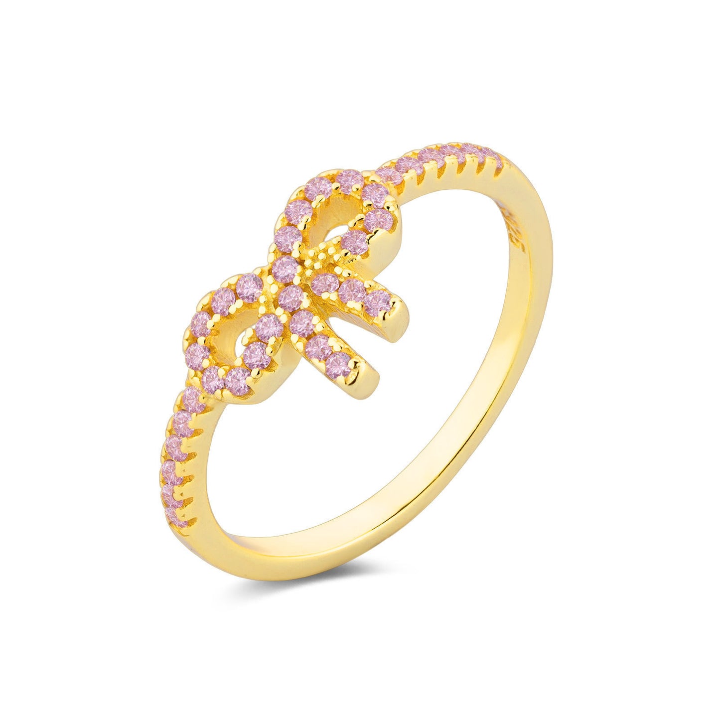 Sterling Silver Bow Zircon Ring With Yellow Gold Plating Korean Style Gift For Her Fashion Accessory Gift Idea