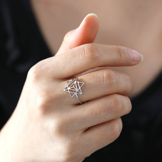 Hexagonal Star Ring Stainless Steel Inlaid Titanium Finish