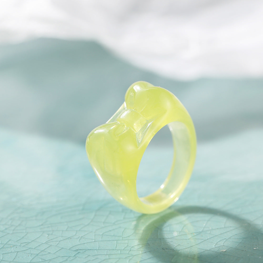 Womens Butterfly Resin Rings Personalized Jelly Color Bowknots Rings Retro Geometric Fashion Design Cute Women
