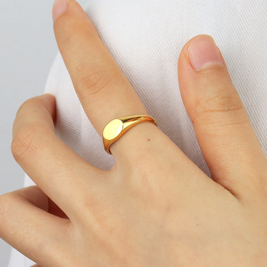 Oval Polished Stainless Steel Ring With Plain Band