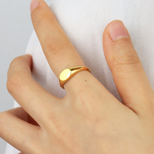 Oval Polished Stainless Steel Ring With Plain Band